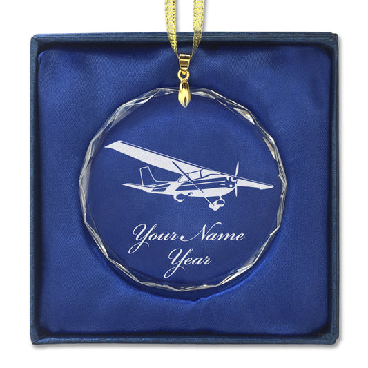 LaserGram Christmas Ornament, High Wing Airplane, Personalized Engraving Included (Round Shape)