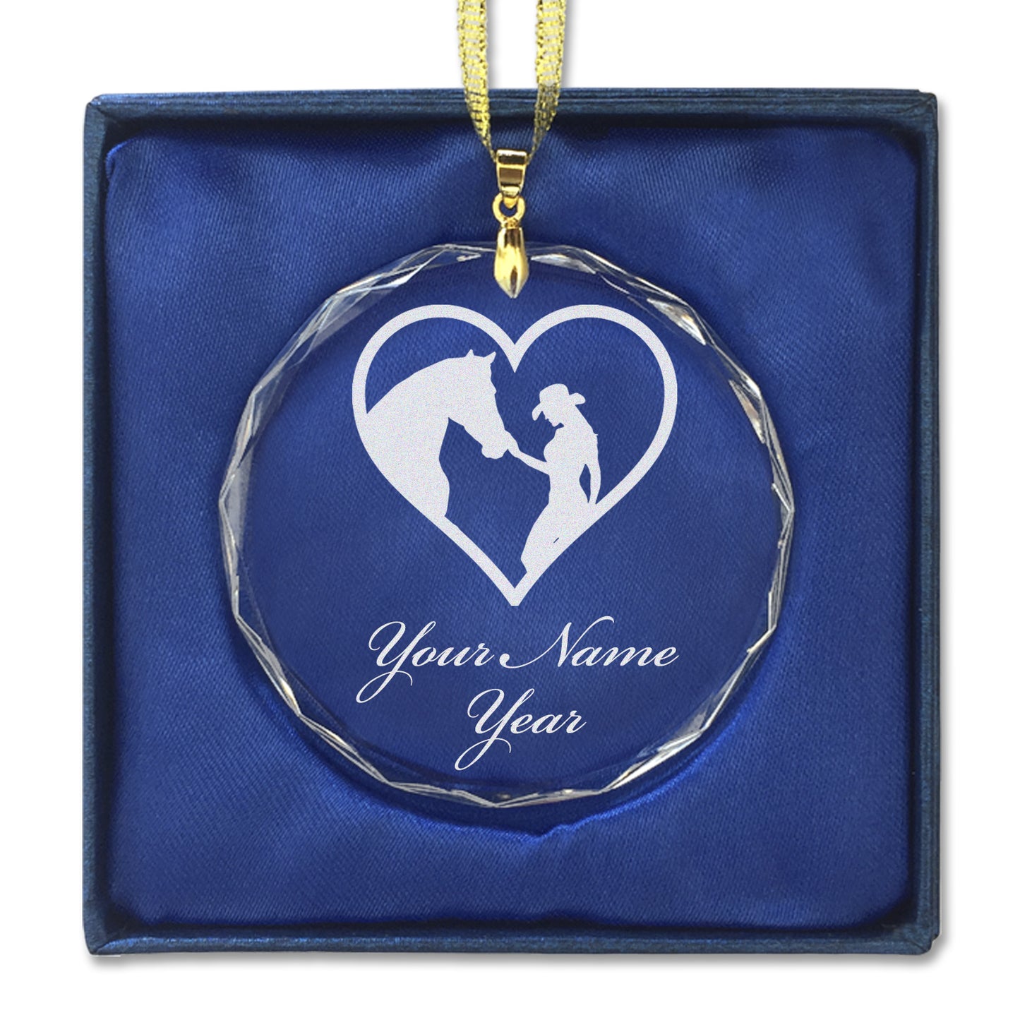 LaserGram Christmas Ornament, Horse Cowgirl Heart, Personalized Engraving Included (Round Shape)
