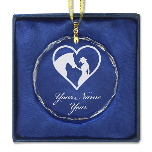 LaserGram Christmas Ornament, Horse Cowgirl Heart, Personalized Engraving Included (Round Shape)