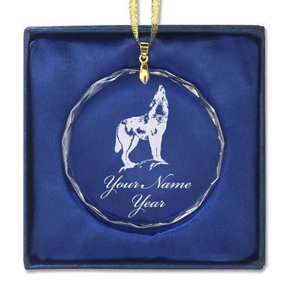 LaserGram Christmas Ornament, Howling Wolf, Personalized Engraving Included (Round Shape)