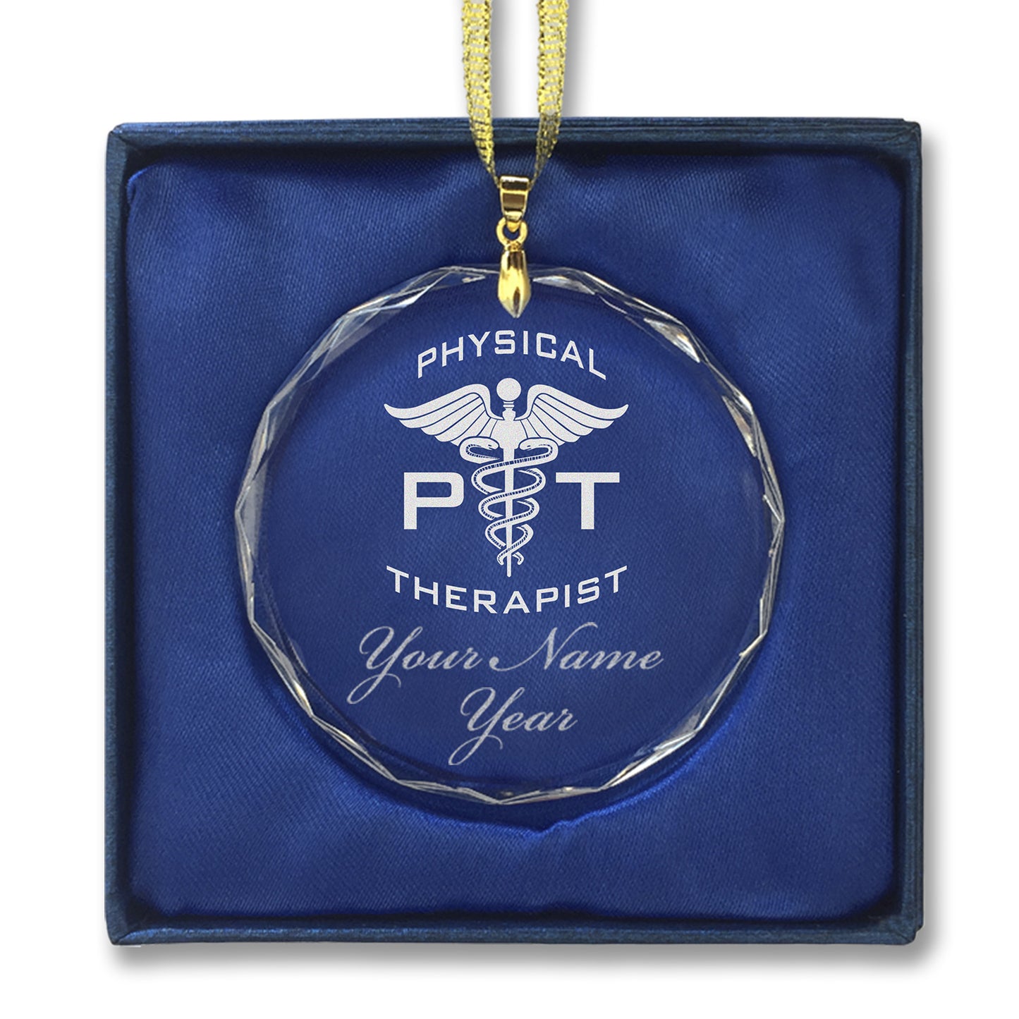 LaserGram Christmas Ornament, PT Physical Therapist, Personalized Engraving Included (Round Shape)