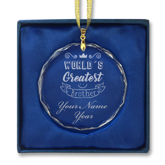 LaserGram Christmas Ornament, World's Greatest Brother, Personalized Engraving Included (Round Shape)