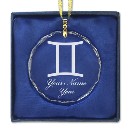 LaserGram Christmas Ornament, Zodiac Sign Gemini, Personalized Engraving Included (Round Shape)