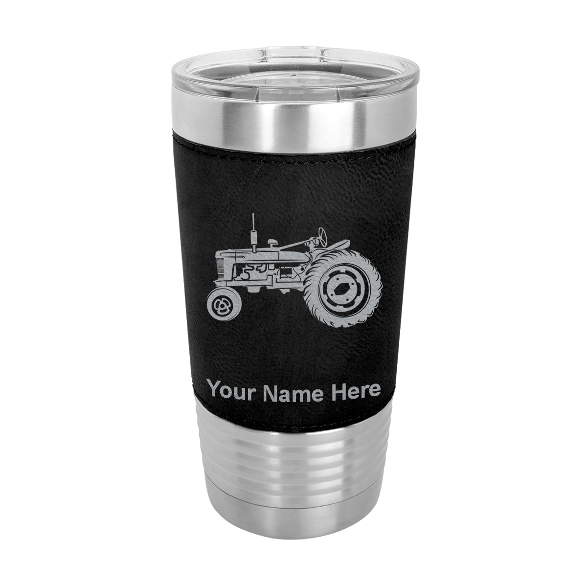 20oz Faux Leather Tumbler Mug, Old Farm Tractor, Personalized Engraving Included - LaserGram Custom Engraved Gifts