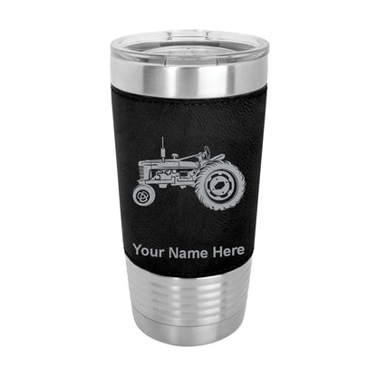 20oz Faux Leather Tumbler Mug, Old Farm Tractor, Personalized Engraving Included - LaserGram Custom Engraved Gifts