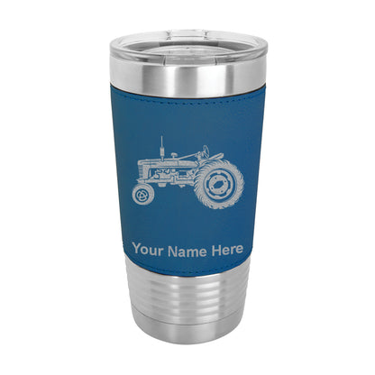 20oz Faux Leather Tumbler Mug, Old Farm Tractor, Personalized Engraving Included - LaserGram Custom Engraved Gifts