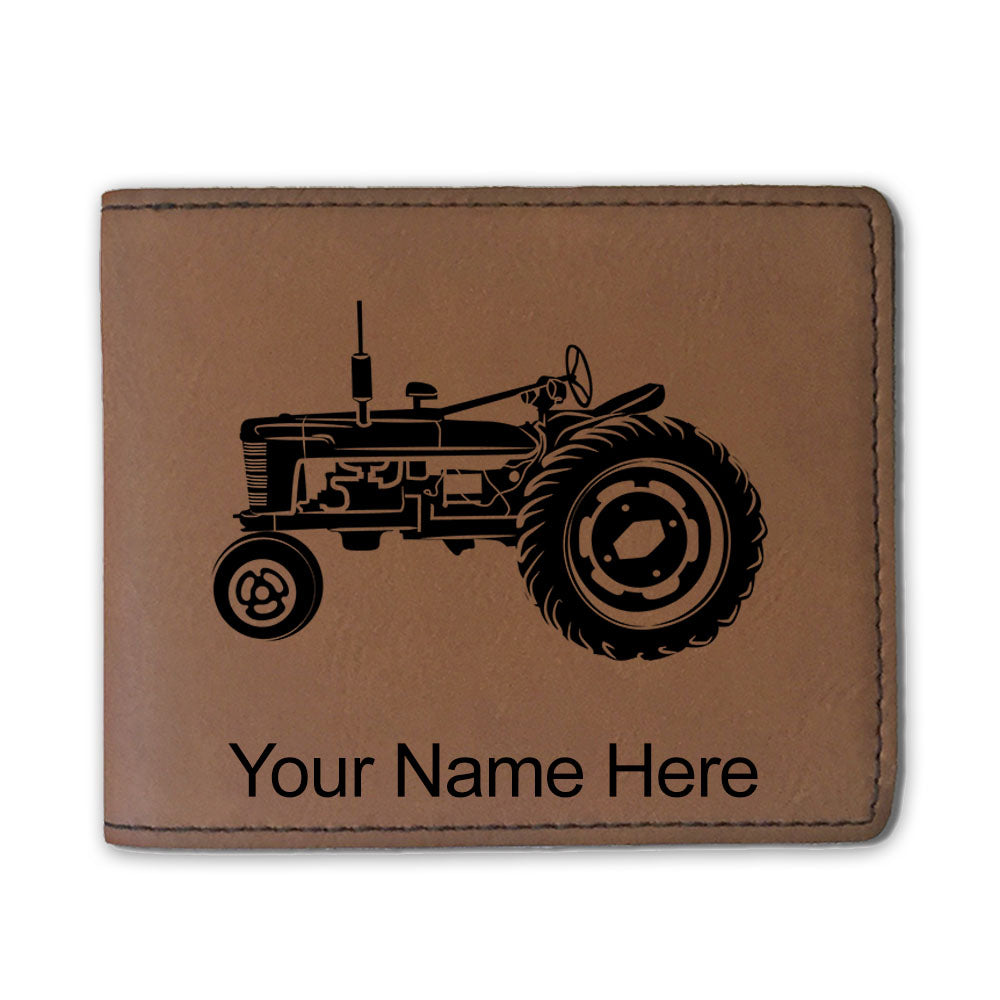 Faux Leather Bi-Fold Wallet, Old Farm Tractor, Personalized Engraving Included