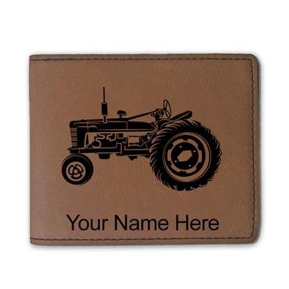 Faux Leather Bi-Fold Wallet, Old Farm Tractor, Personalized Engraving Included