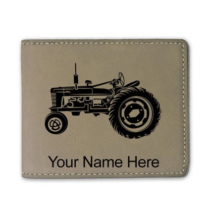 Faux Leather Bi-Fold Wallet, Old Farm Tractor, Personalized Engraving Included