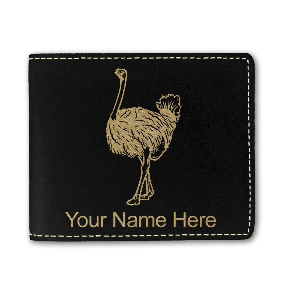 Faux Leather Bi-Fold Wallet, Ostrich, Personalized Engraving Included
