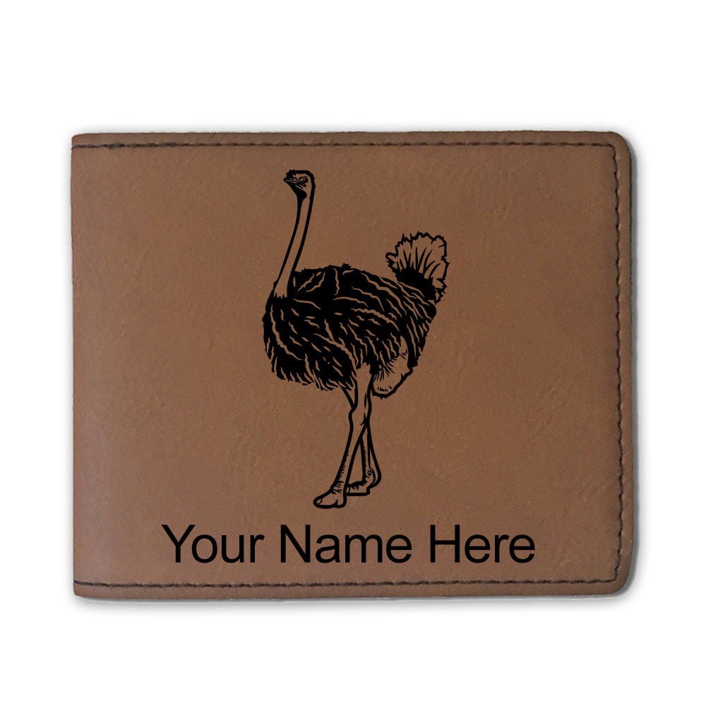 Faux Leather Bi-Fold Wallet, Ostrich, Personalized Engraving Included