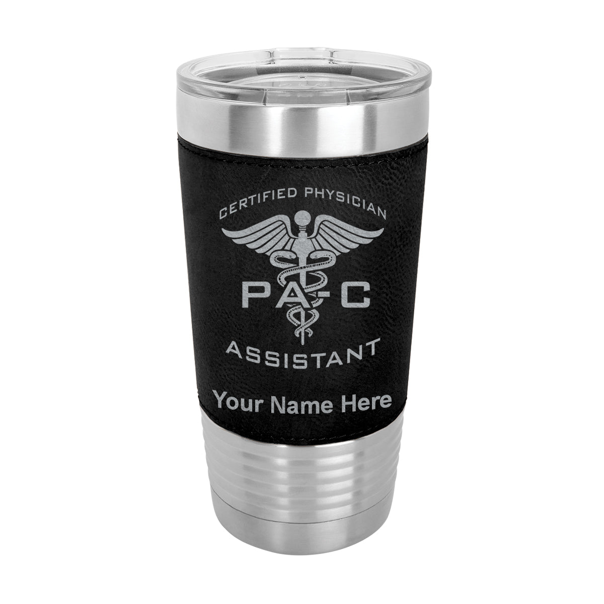 20oz Faux Leather Tumbler Mug, PA-C Certified Physician Assistant, Personalized Engraving Included - LaserGram Custom Engraved Gifts