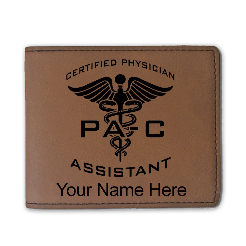 Faux Leather Bi-Fold Wallet, PA-C Certified Physician Assistant, Personalized Engraving Included