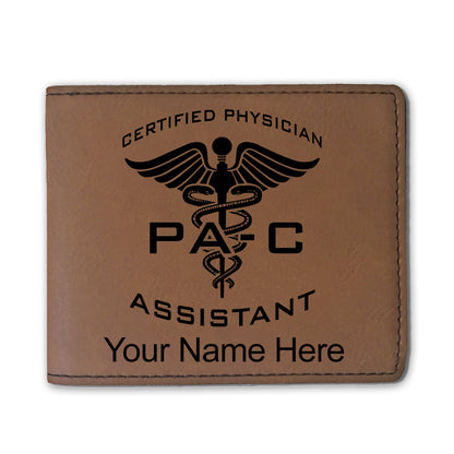 Faux Leather Bi-Fold Wallet, PA-C Certified Physician Assistant, Personalized Engraving Included