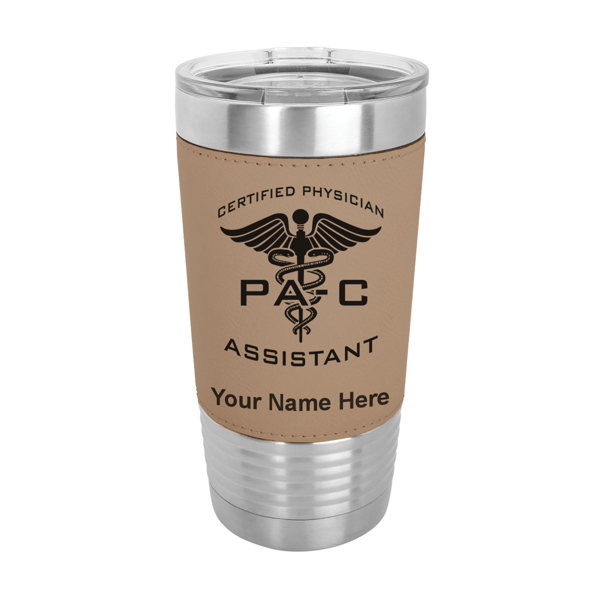 20oz Faux Leather Tumbler Mug, PA-C Certified Physician Assistant, Personalized Engraving Included - LaserGram Custom Engraved Gifts