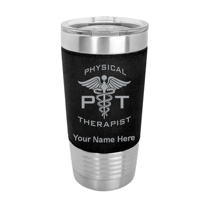 20oz Faux Leather Tumbler Mug, PT Physical Therapist, Personalized Engraving Included - LaserGram Custom Engraved Gifts