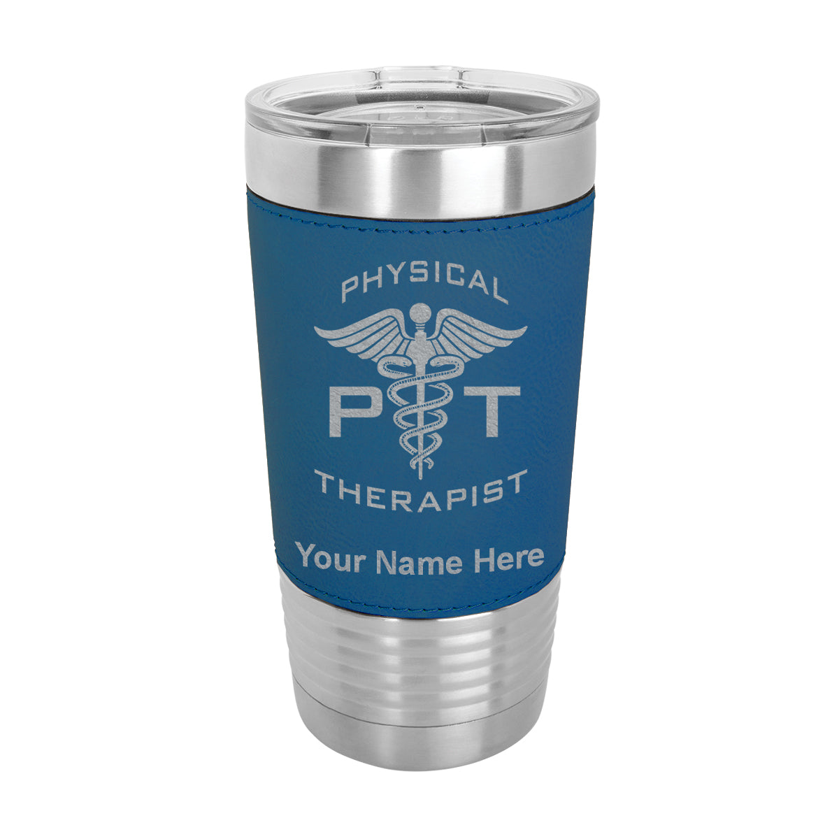 20oz Faux Leather Tumbler Mug, PT Physical Therapist, Personalized Engraving Included - LaserGram Custom Engraved Gifts