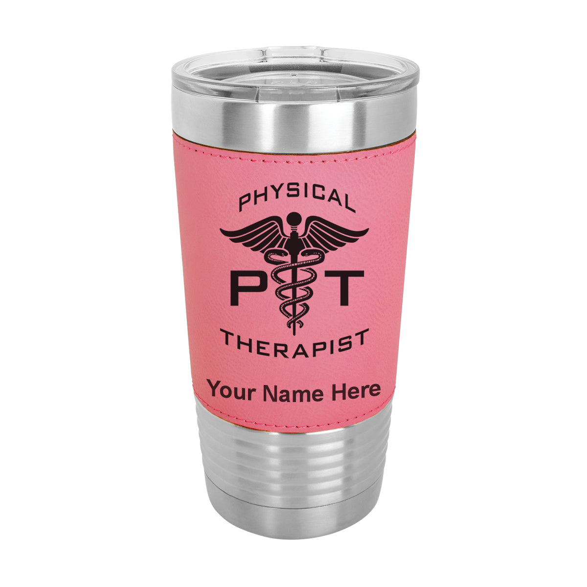 20oz Faux Leather Tumbler Mug, PT Physical Therapist, Personalized Engraving Included - LaserGram Custom Engraved Gifts