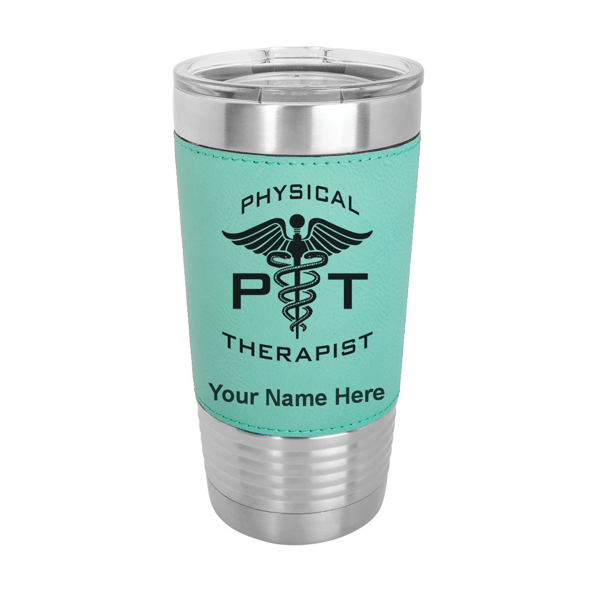 20oz Faux Leather Tumbler Mug, PT Physical Therapist, Personalized Engraving Included - LaserGram Custom Engraved Gifts
