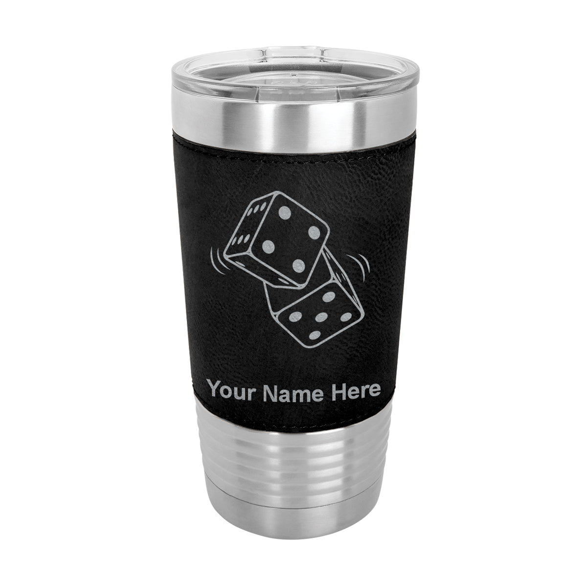 20oz Faux Leather Tumbler Mug, Pair of Dice, Personalized Engraving Included - LaserGram Custom Engraved Gifts