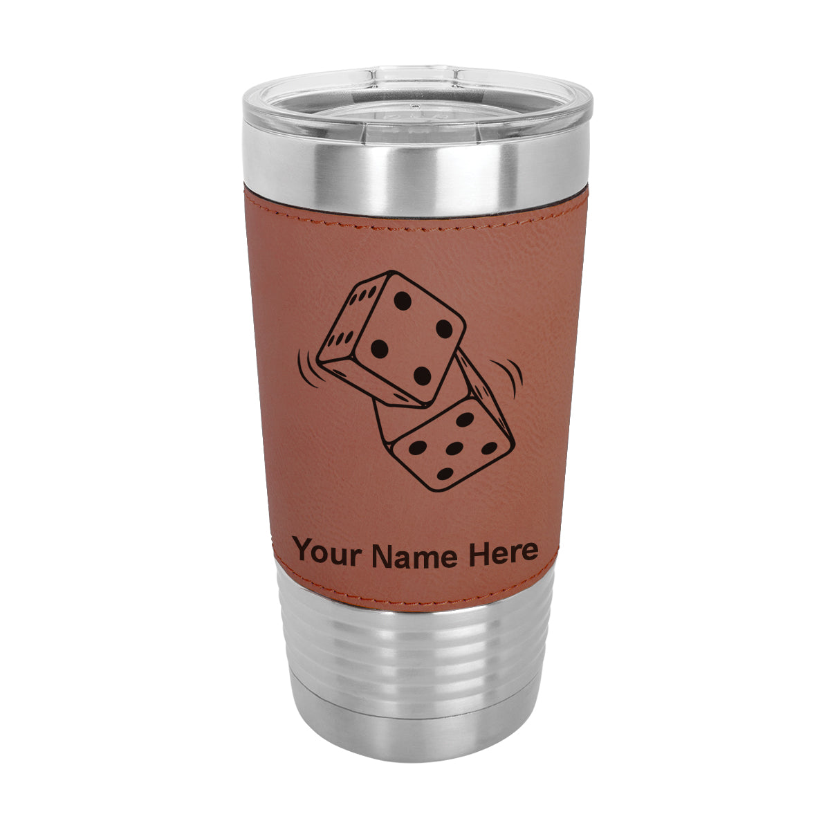 20oz Faux Leather Tumbler Mug, Pair of Dice, Personalized Engraving Included - LaserGram Custom Engraved Gifts