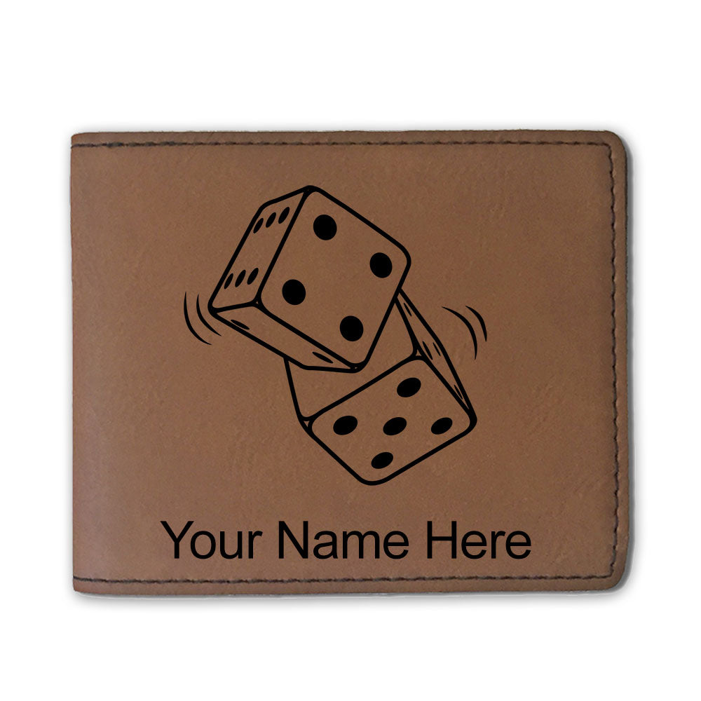 Faux Leather Bi-Fold Wallet, Pair of Dice, Personalized Engraving Included