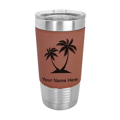 20oz Faux Leather Tumbler Mug, Palm Trees, Personalized Engraving Included - LaserGram Custom Engraved Gifts