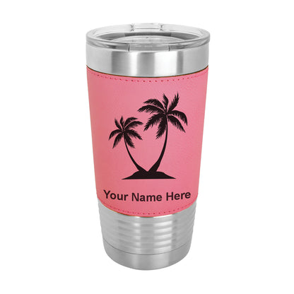 20oz Faux Leather Tumbler Mug, Palm Trees, Personalized Engraving Included - LaserGram Custom Engraved Gifts