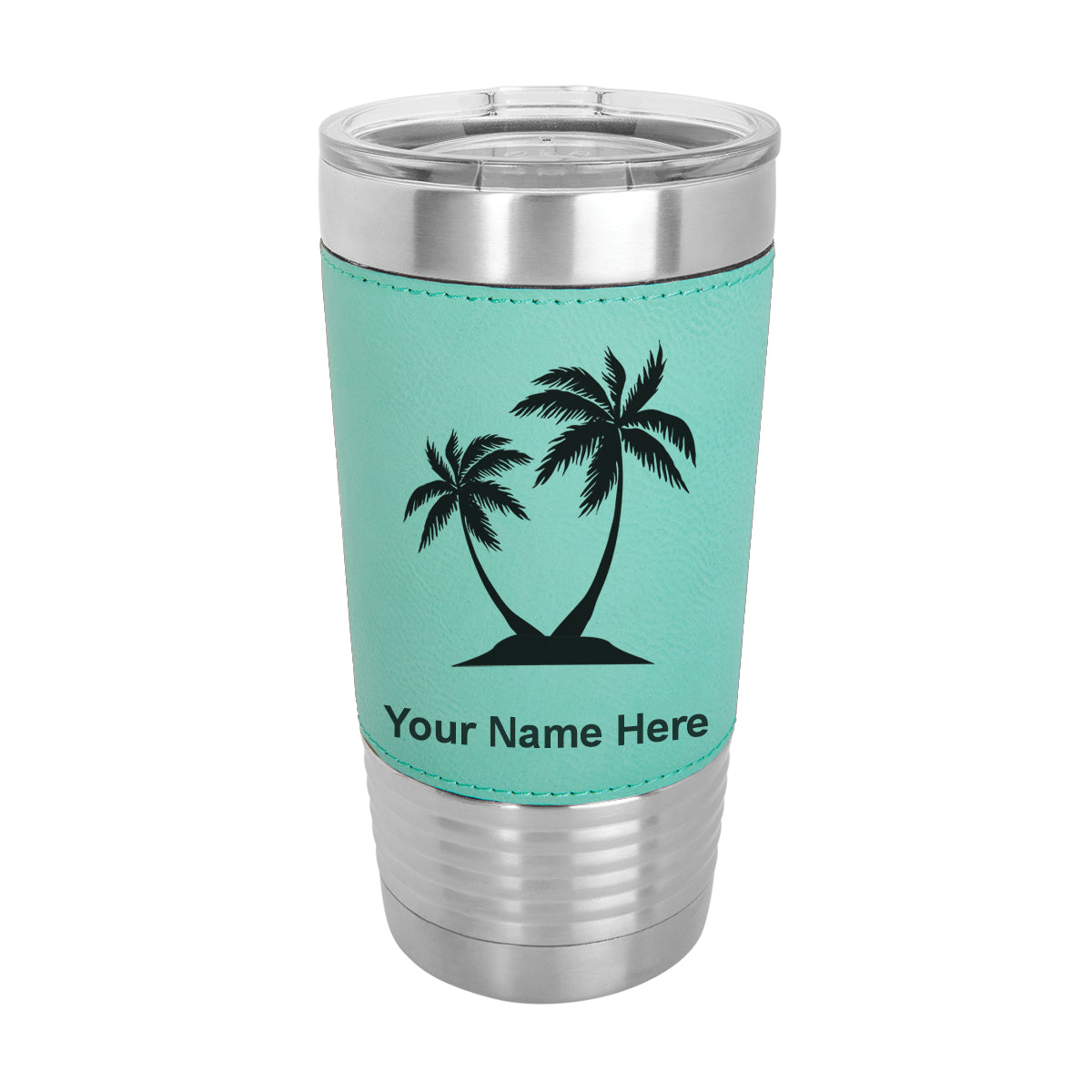 20oz Faux Leather Tumbler Mug, Palm Trees, Personalized Engraving Included - LaserGram Custom Engraved Gifts