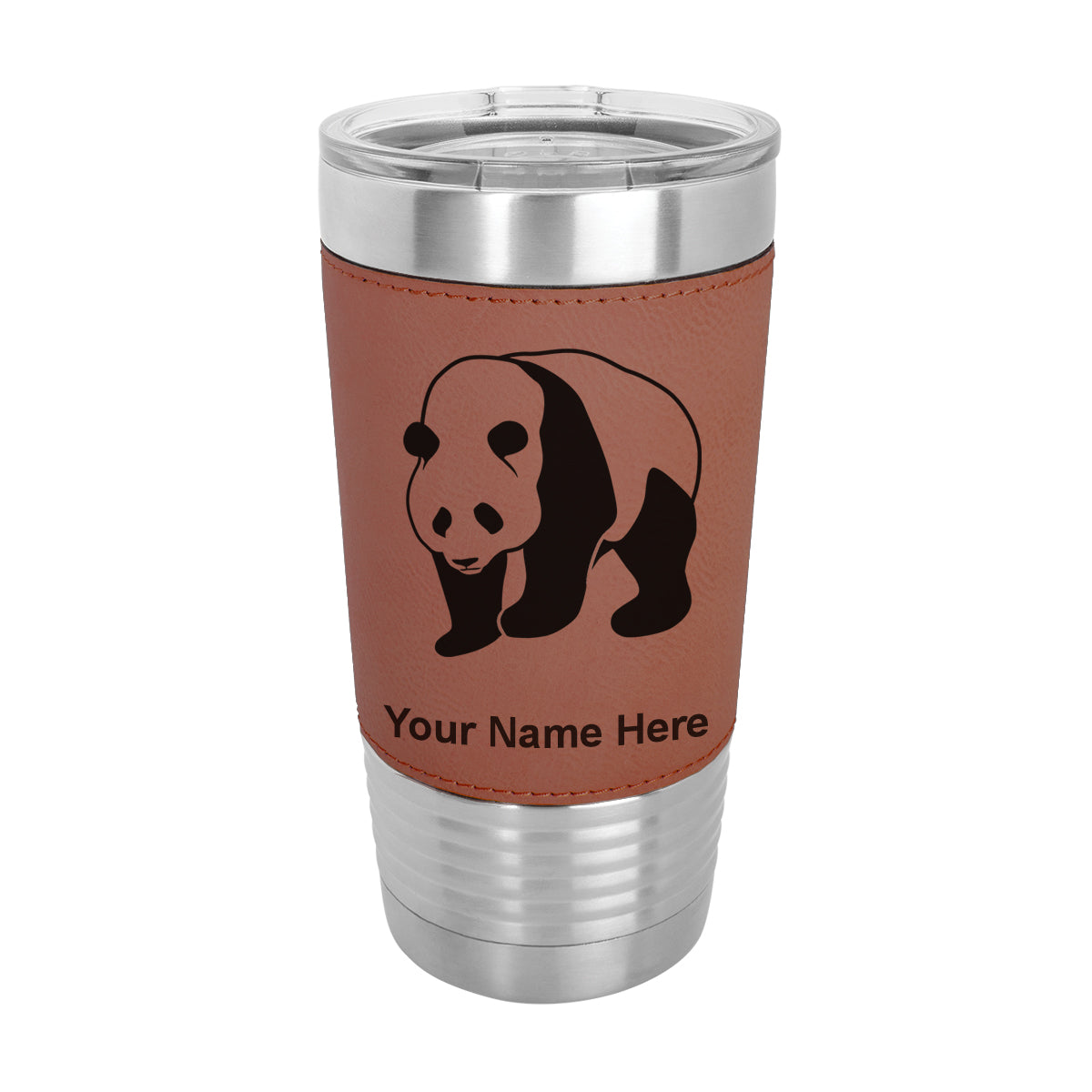 20oz Faux Leather Tumbler Mug, Panda Bear, Personalized Engraving Included - LaserGram Custom Engraved Gifts