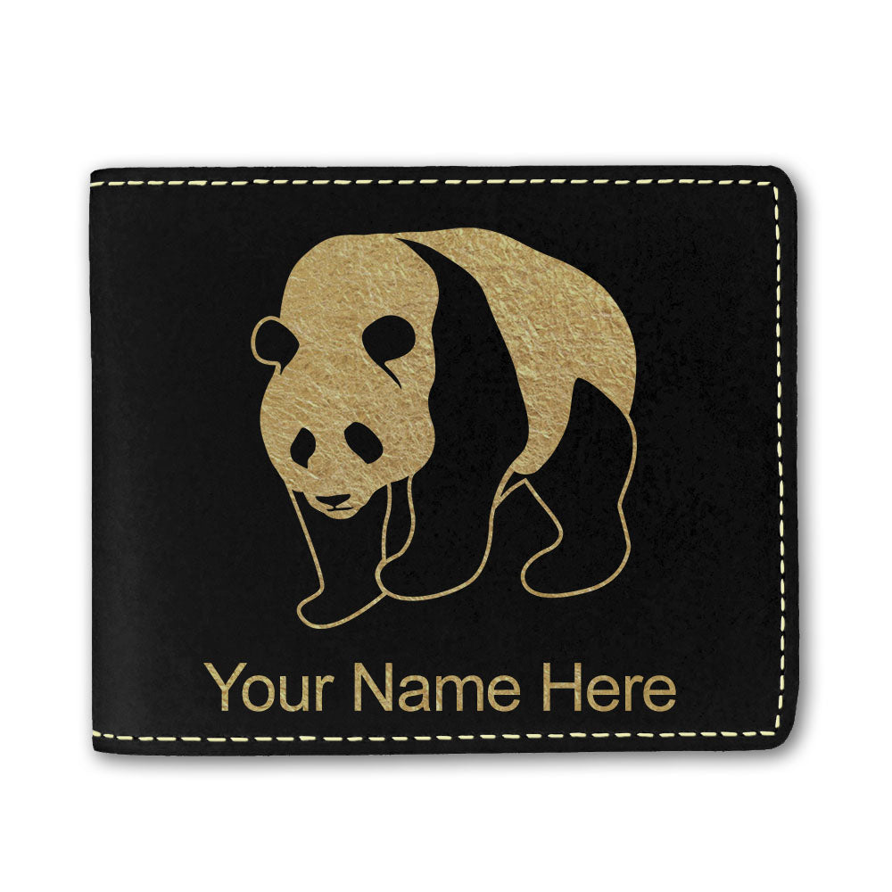 Faux Leather Bi-Fold Wallet, Panda Bear, Personalized Engraving Included