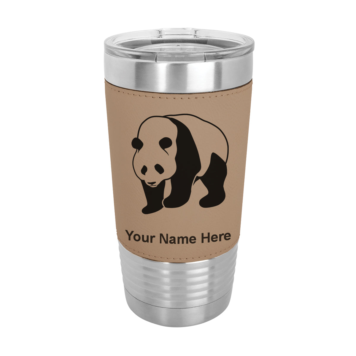 20oz Faux Leather Tumbler Mug, Panda Bear, Personalized Engraving Included - LaserGram Custom Engraved Gifts