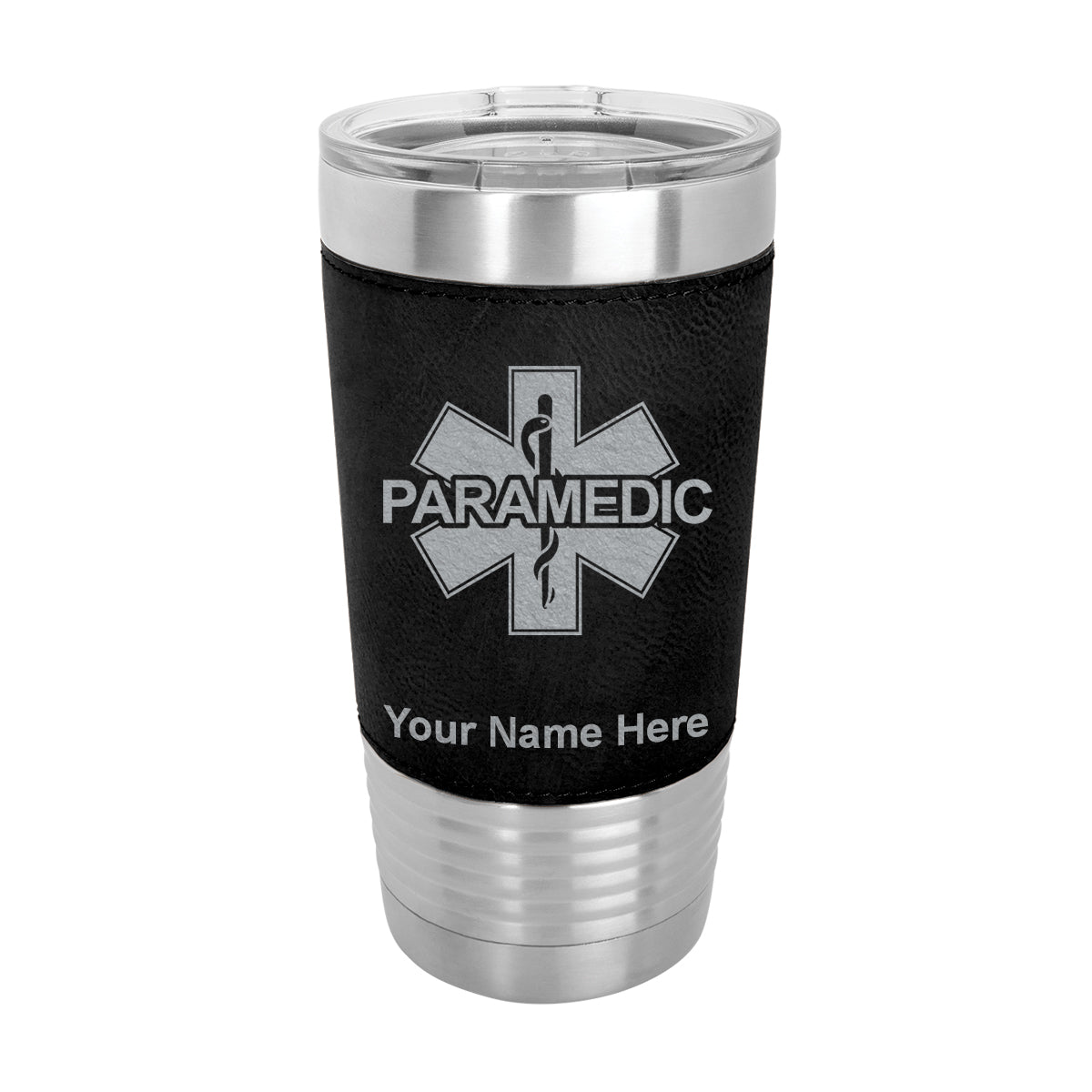 20oz Faux Leather Tumbler Mug, Paramedic, Personalized Engraving Included - LaserGram Custom Engraved Gifts