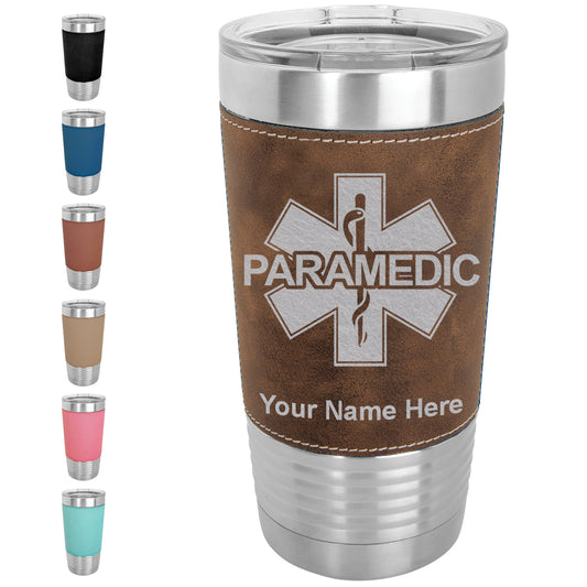 20oz Faux Leather Tumbler Mug, Paramedic, Personalized Engraving Included - LaserGram Custom Engraved Gifts