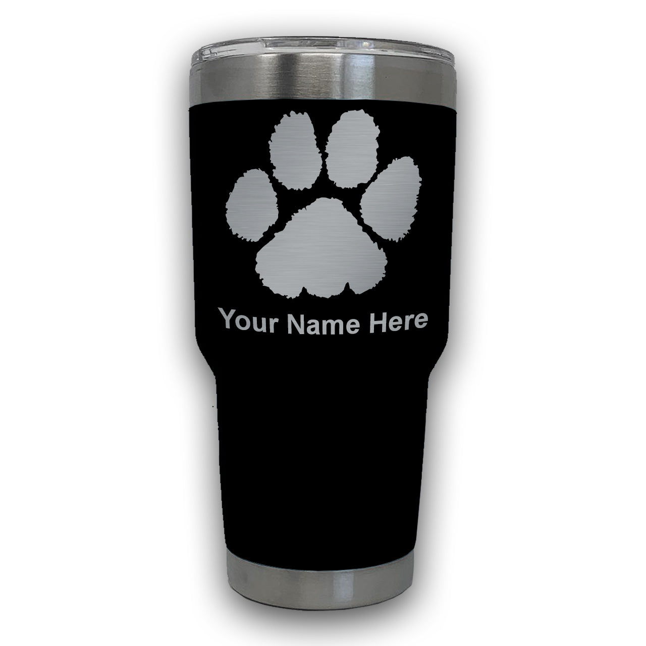 LaserGram 30oz Tumbler Mug, Paw Print, Personalized Engraving Included