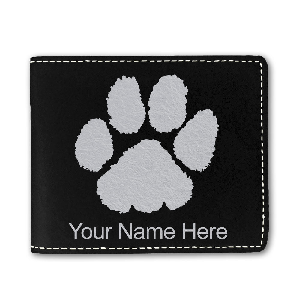 Faux Leather Bi-Fold Wallet, Paw Print, Personalized Engraving Included