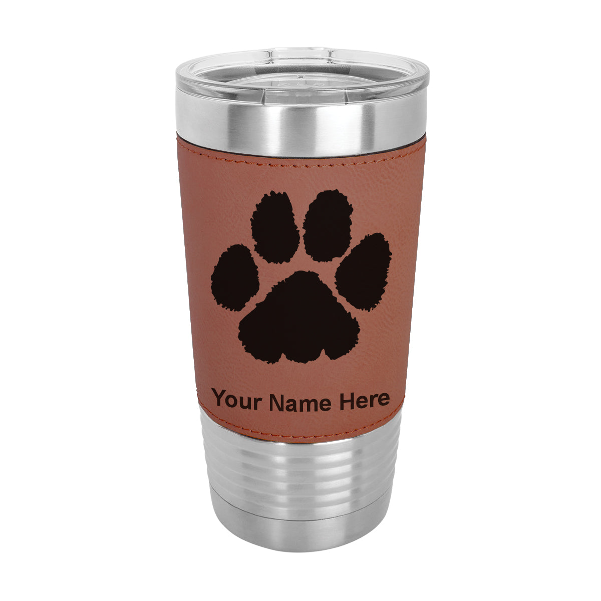 20oz Faux Leather Tumbler Mug, Paw Print, Personalized Engraving Included - LaserGram Custom Engraved Gifts