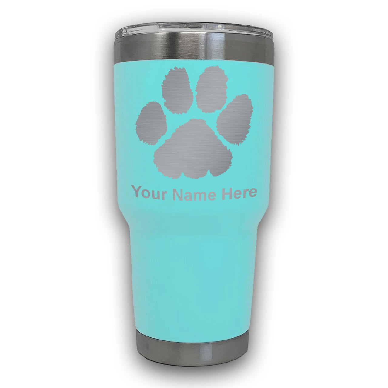 LaserGram 30oz Tumbler Mug, Paw Print, Personalized Engraving Included