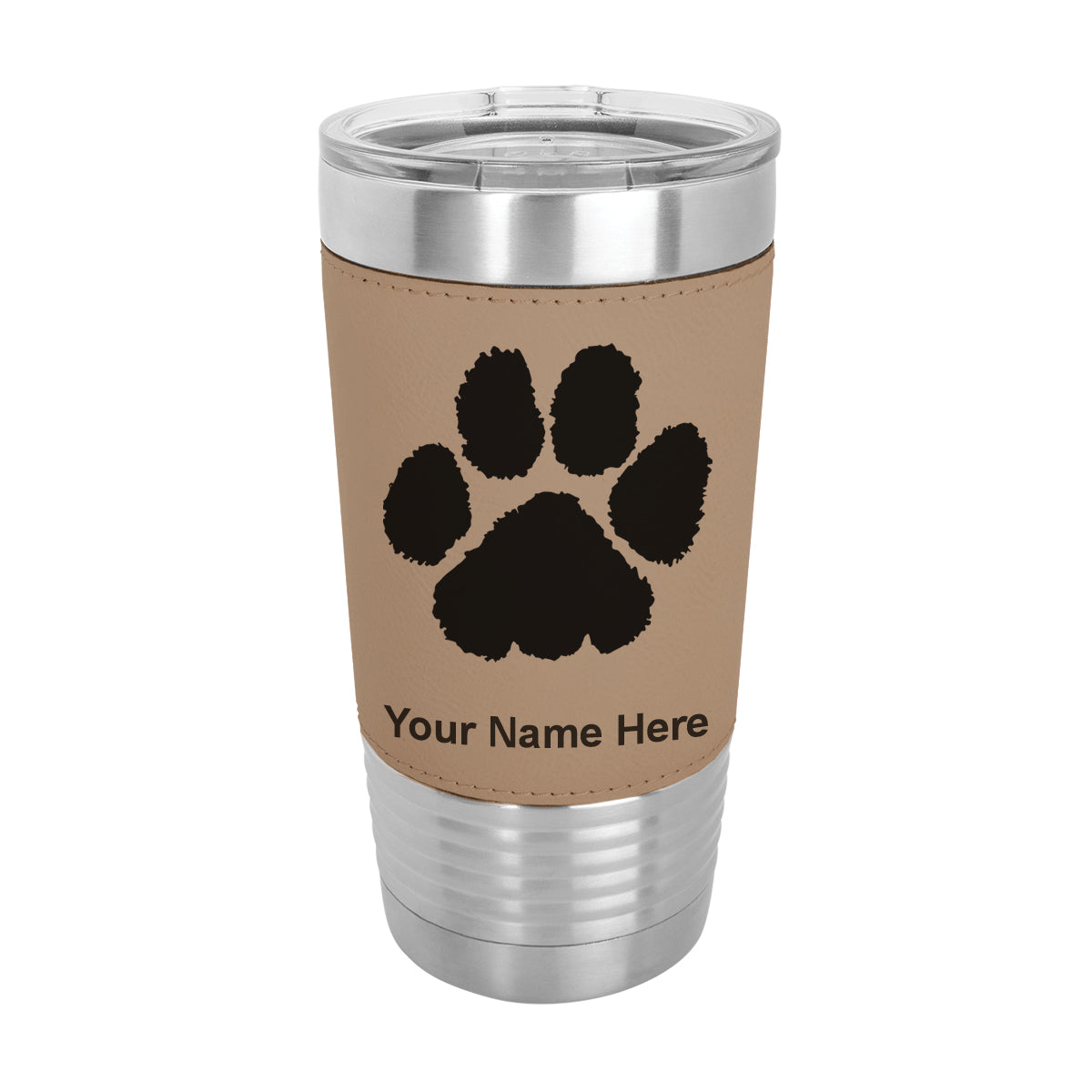 20oz Faux Leather Tumbler Mug, Paw Print, Personalized Engraving Included - LaserGram Custom Engraved Gifts