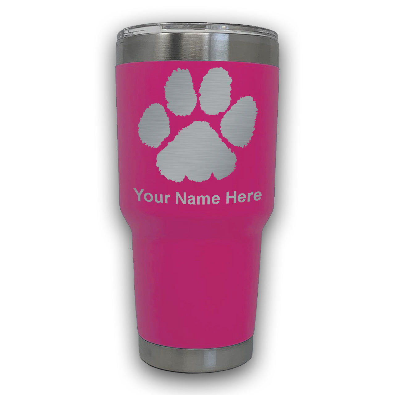 LaserGram 30oz Tumbler Mug, Paw Print, Personalized Engraving Included
