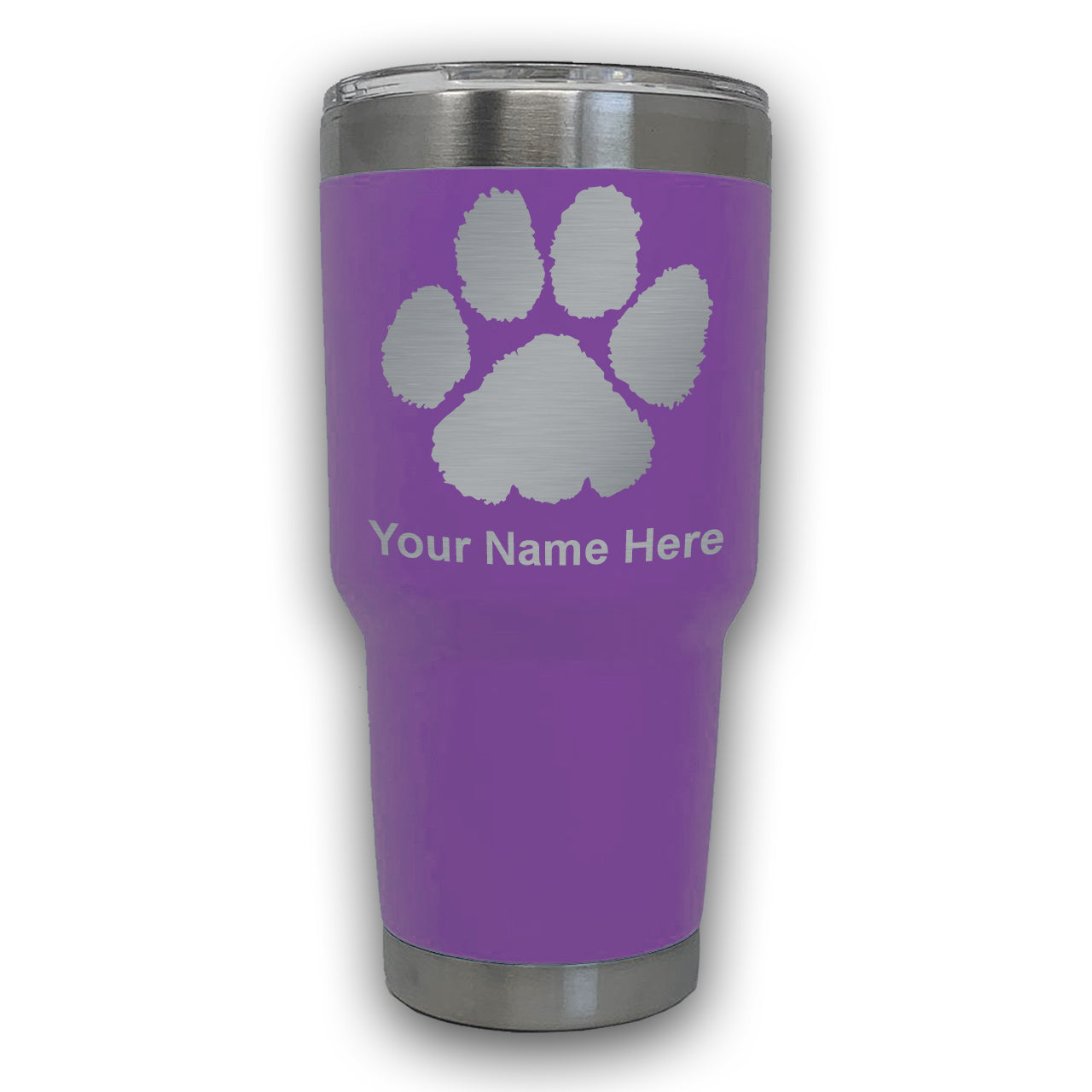 LaserGram 30oz Tumbler Mug, Paw Print, Personalized Engraving Included