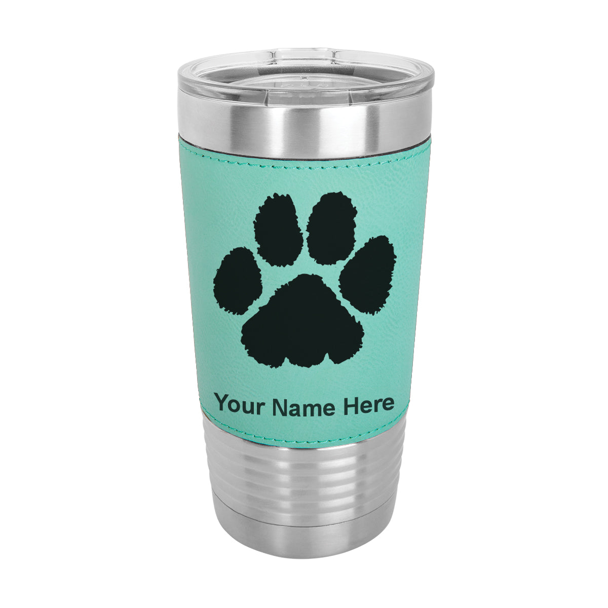 20oz Faux Leather Tumbler Mug, Paw Print, Personalized Engraving Included - LaserGram Custom Engraved Gifts