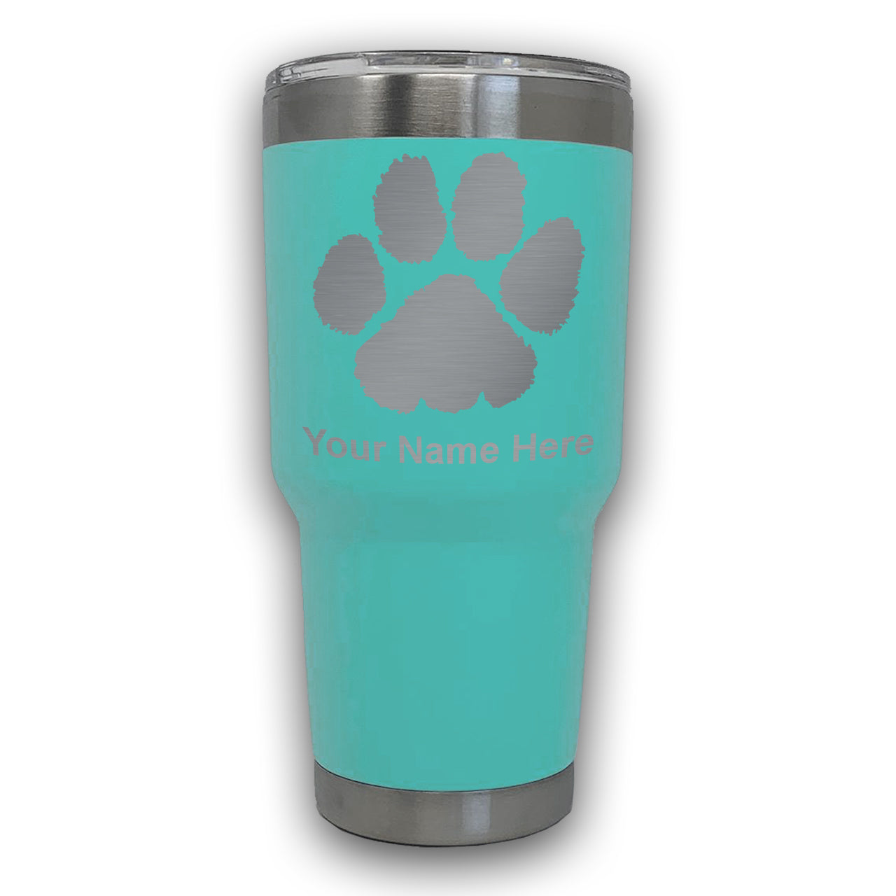 LaserGram 30oz Tumbler Mug, Paw Print, Personalized Engraving Included