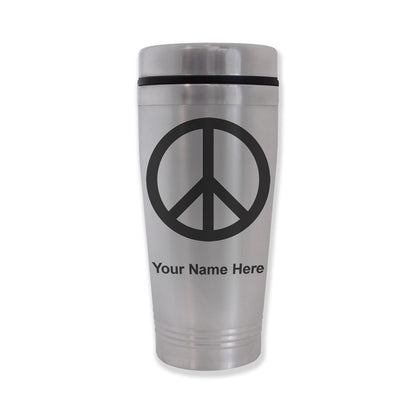 Commuter Travel Mug, Peace Sign, Personalized Engraving Included