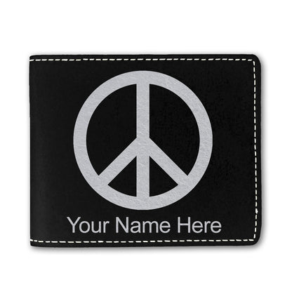 Faux Leather Bi-Fold Wallet, Peace Sign, Personalized Engraving Included