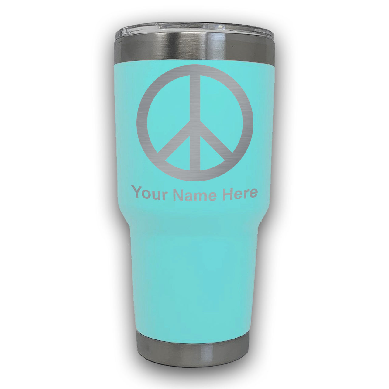 LaserGram 30oz Tumbler Mug, Peace Sign, Personalized Engraving Included