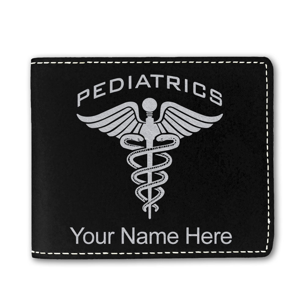 Faux Leather Bi-Fold Wallet, Pediatrics, Personalized Engraving Included