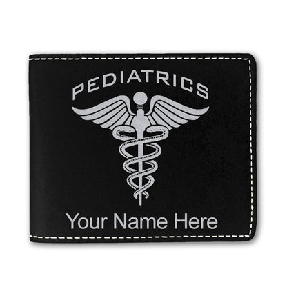 Faux Leather Bi-Fold Wallet, Pediatrics, Personalized Engraving Included
