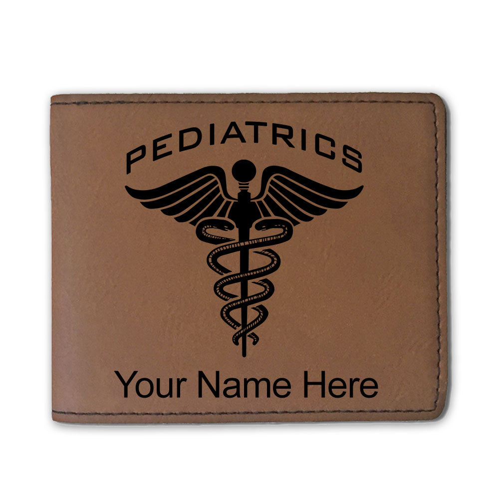 Faux Leather Bi-Fold Wallet, Pediatrics, Personalized Engraving Included
