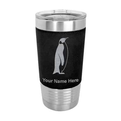 20oz Faux Leather Tumbler Mug, Penguin, Personalized Engraving Included - LaserGram Custom Engraved Gifts